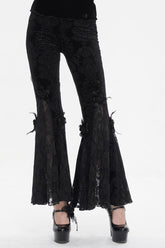 Pantalon évasé gothique pour femme à dentelle imprimée noire et brodée